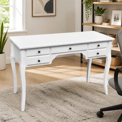 Functional and Elegant: Wooden French Desk with 5 Drawers