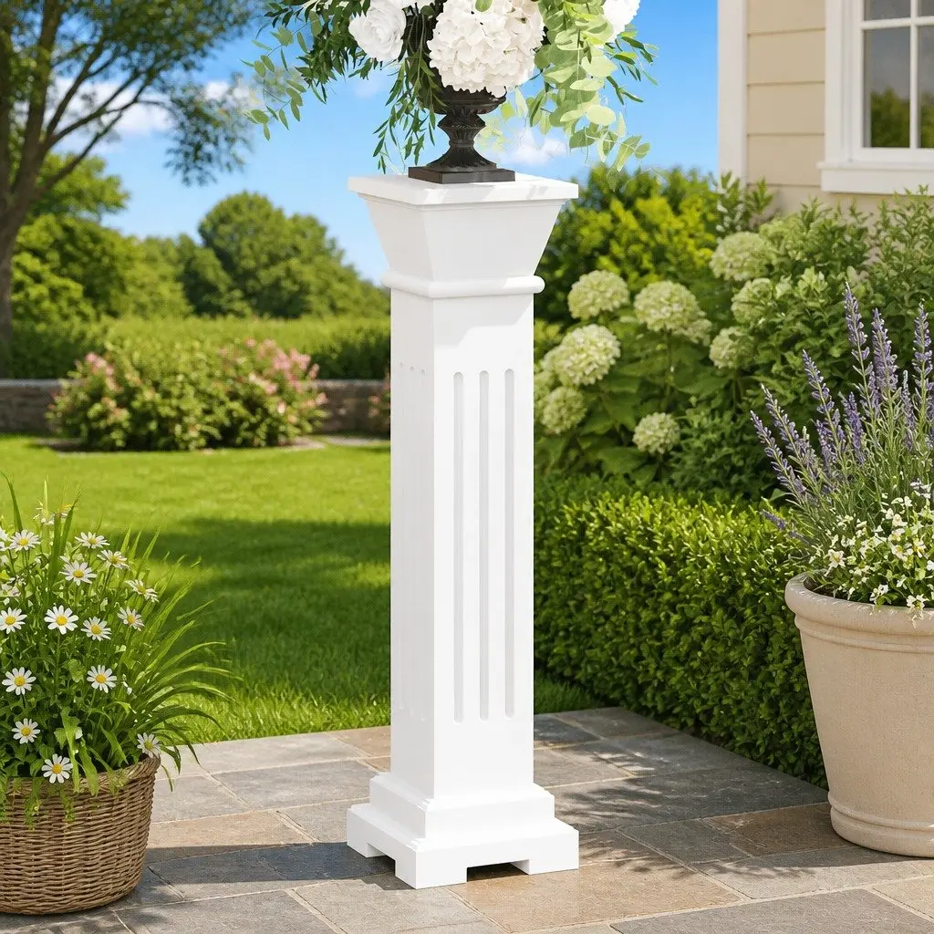 Square Pillar Plant Stand Display Pedestal for Indoor Outdoor White