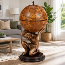 Globe Wine Bar Cabinet Atlas Design Brown Storage Organizer Decorative Display