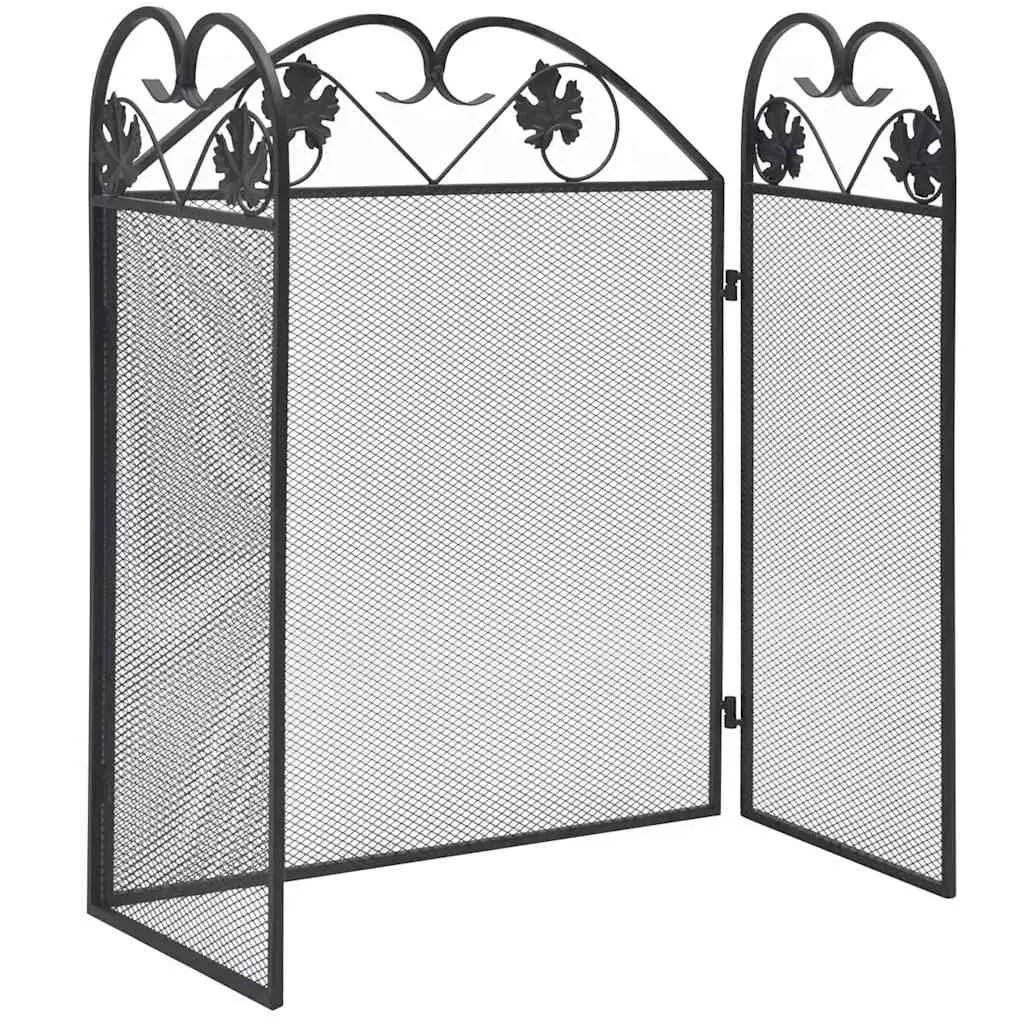 3-Panel Fireplace Screen Black Spark Guard Folding Safety Barrier 61 cm