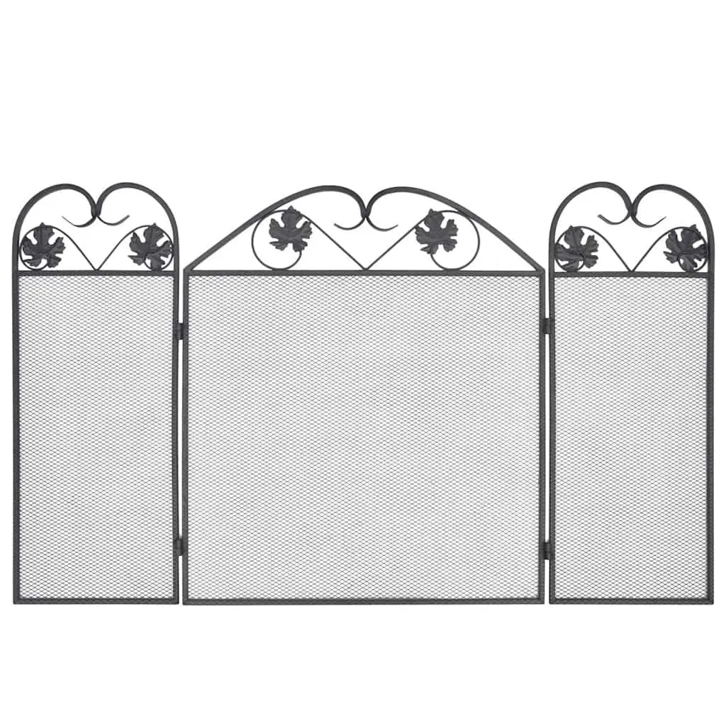 3-Panel Fireplace Screen Black Spark Guard Folding Safety Barrier 61 cm