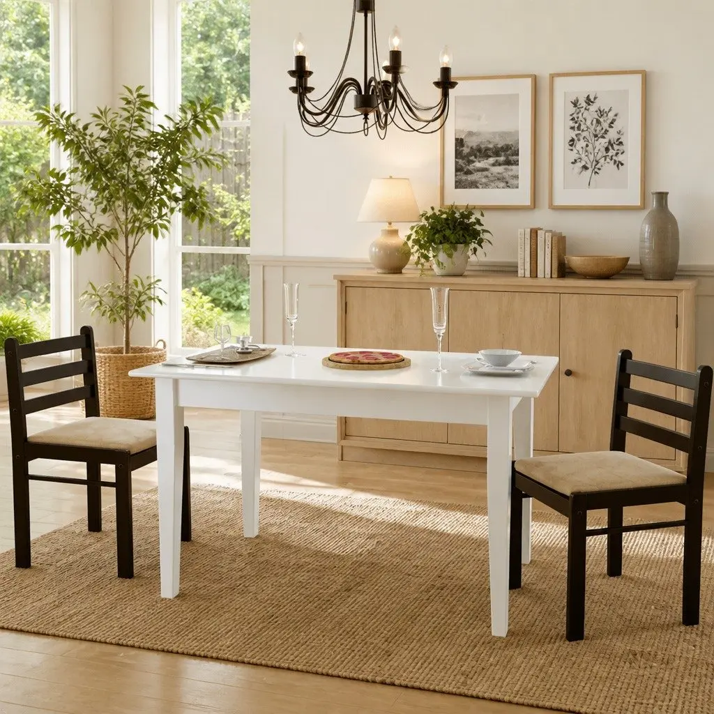 Dining Chairs Set of 2 Brown Rubberwood Kitchen Seating Padded Velvet Seat