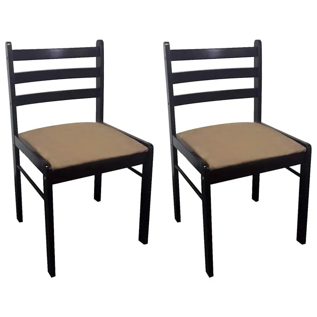 Dining Chairs Set of 2 Brown Rubberwood Kitchen Seating Padded Velvet Seat