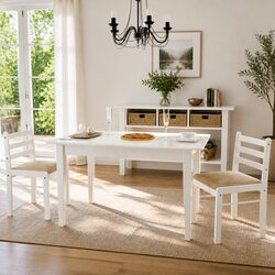 Comfortable Pair of White Wooden Dining Chairs