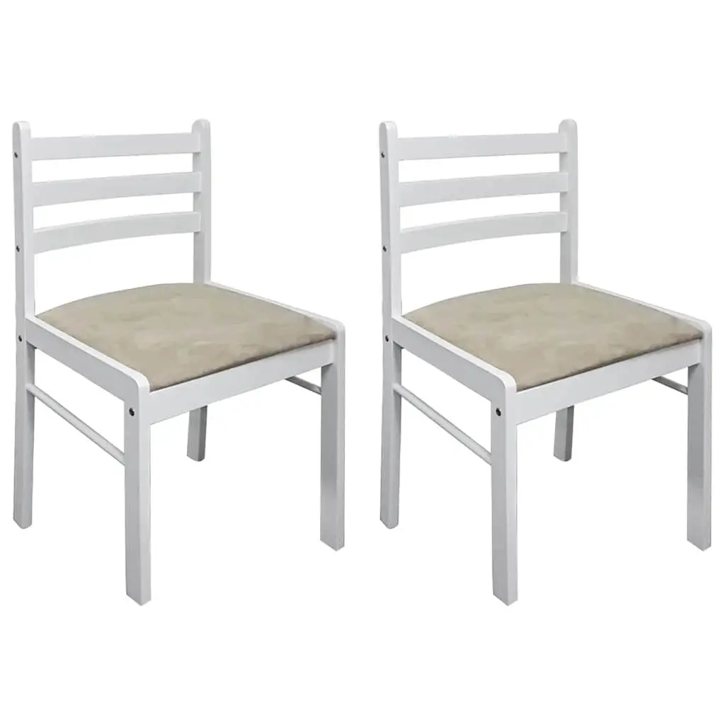 Dining Chairs Set 2 pcs White Solid Rubber Wood Padded Seat Kitchen Room