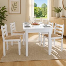 Dining Chairs Set of 4 White Kitchen Seating Rubberwood Padded Seat Backrest