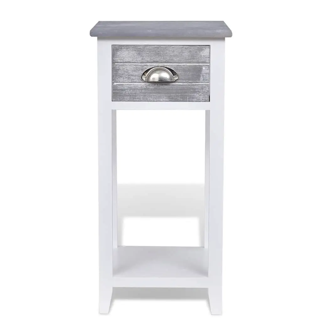 Bedside Table with Drawer Grey White Nightstand Bedroom Cabinet Storage Shelf