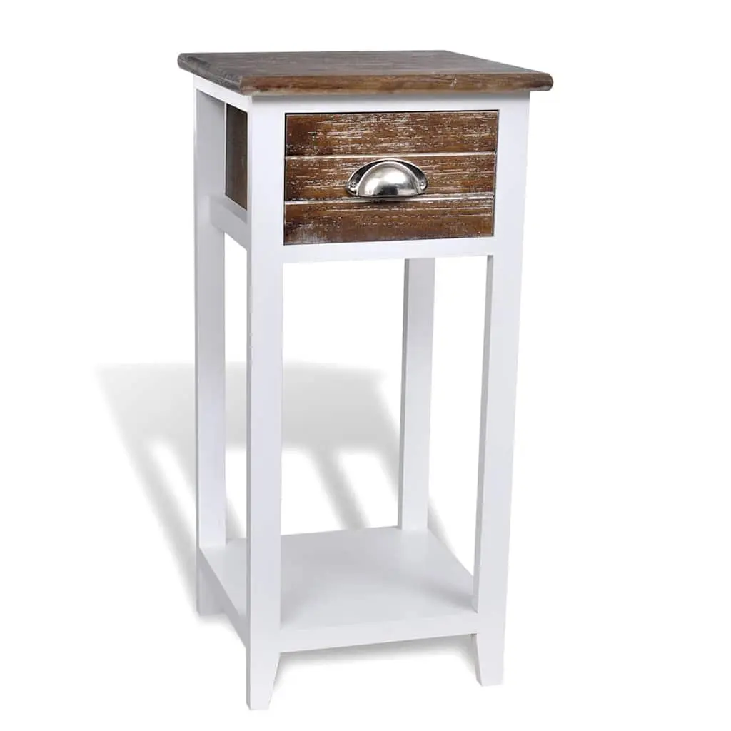 Bedside Table with Drawer Brown White Nightstand Cabinet Bedroom Storage Shelf