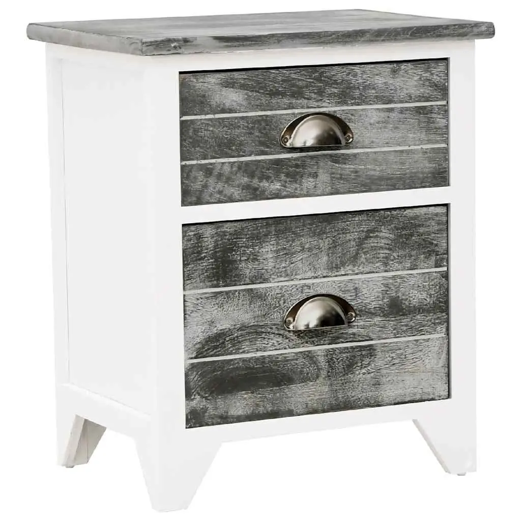 Bedside Table Set 2 pcs with Drawers Grey White Nightstand Cabinet Storage