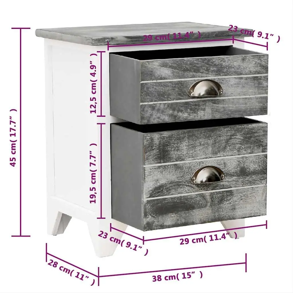 Bedside Table Set 2 pcs with Drawers Grey White Nightstand Cabinet Storage