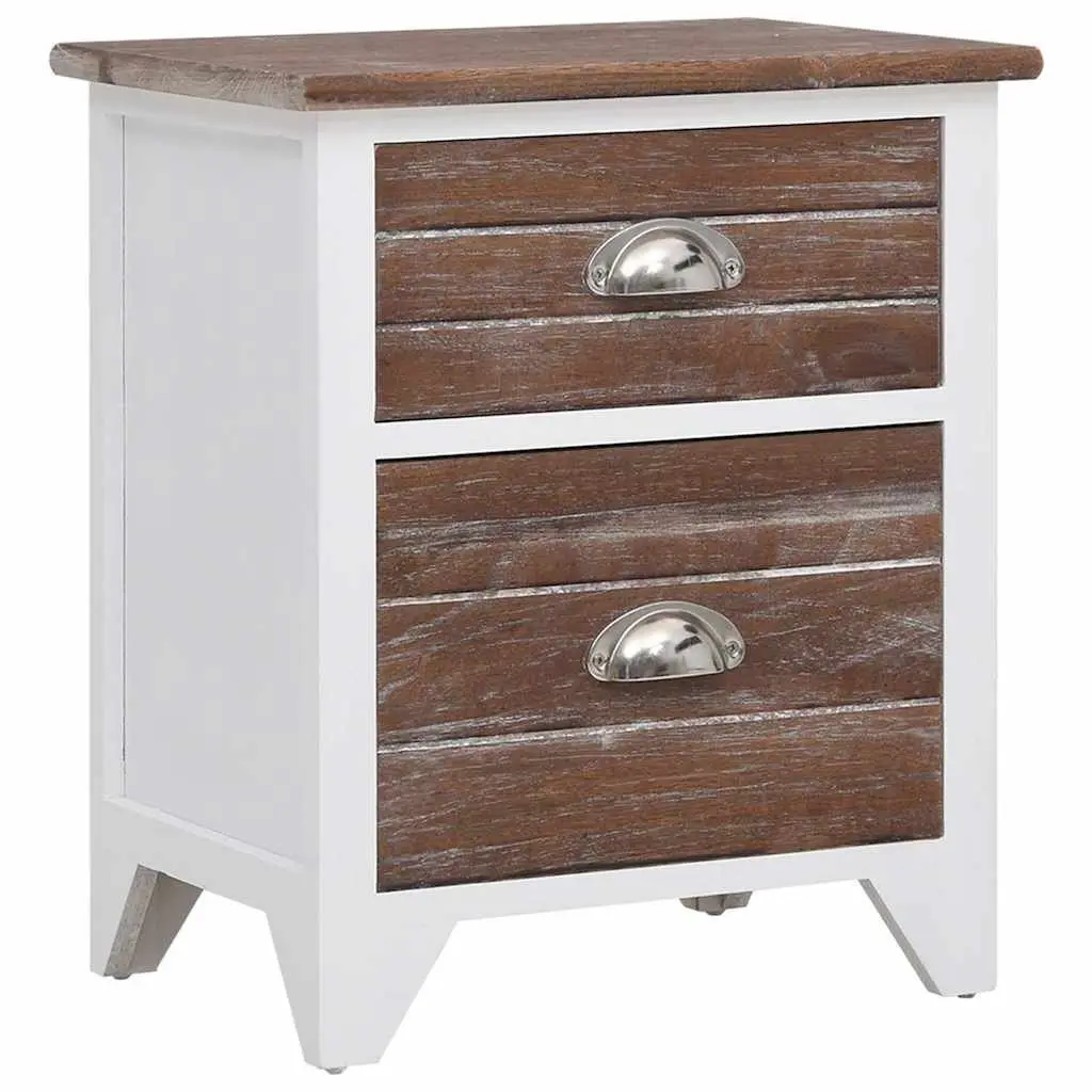 Bedside Nightstand Cabinets 2 Drawers Storage Tables Brown White Bedroom