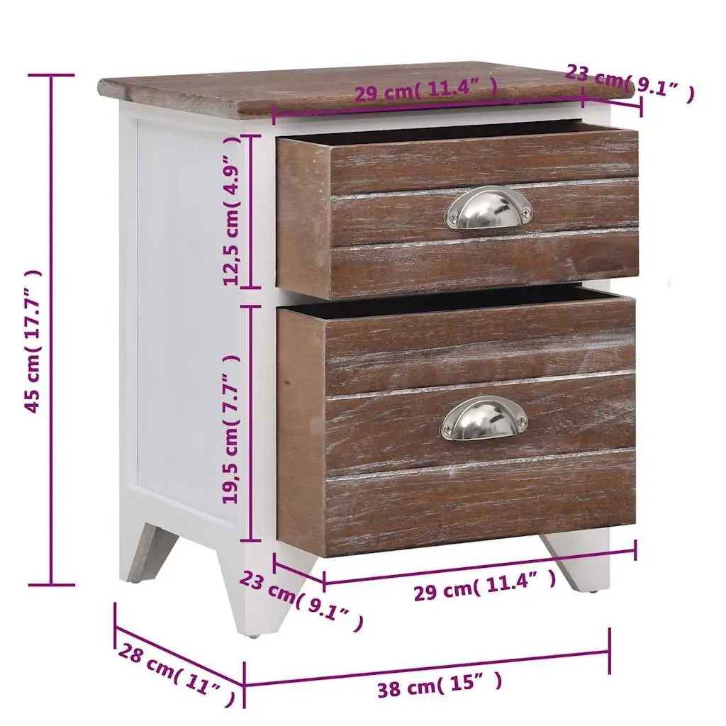 Bedside Nightstand Cabinets 2 Drawers Storage Tables Brown White Bedroom