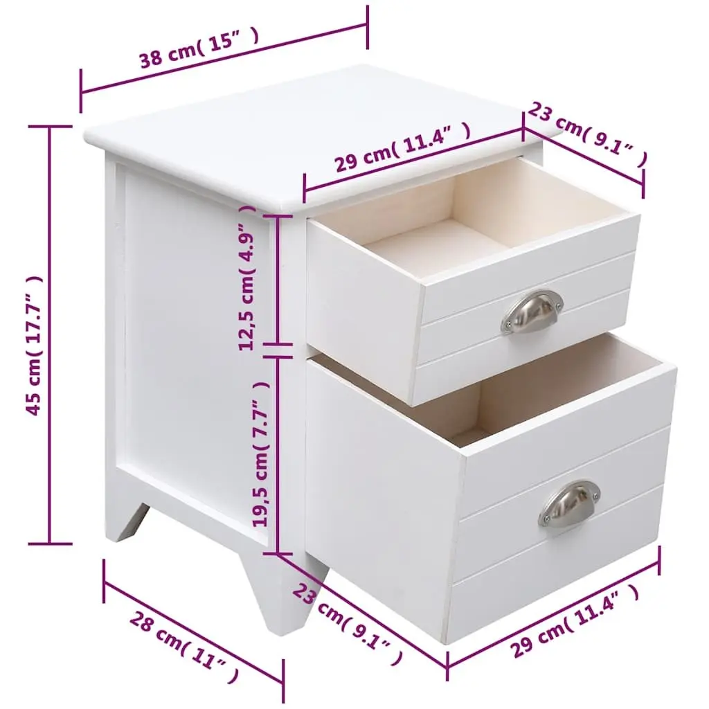 Bedside Tables Set of 2 White Nightstands with Drawers Storage