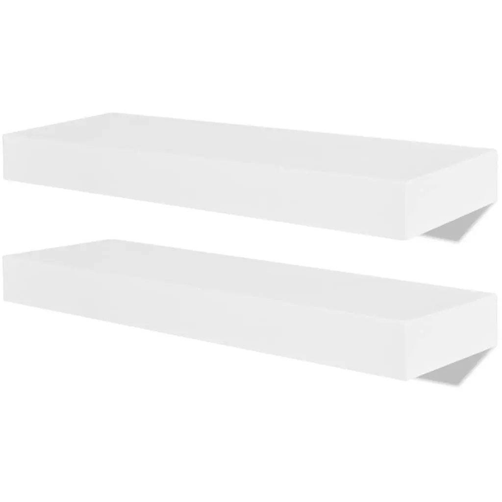 Floating Wall Shelves White MDF Display Storage 2 Piece