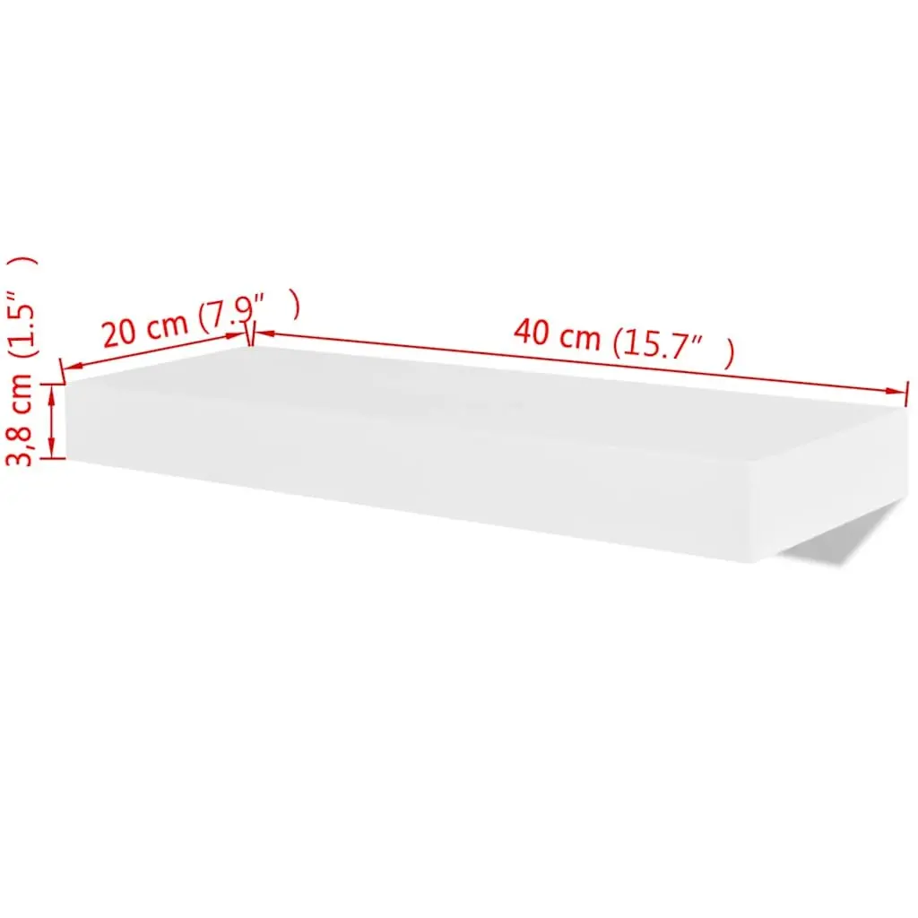 Floating Wall Shelves White MDF Display Storage 2 Piece