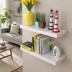 Wall Display Shelves White Set of 2 Floating Shelves Book Storage Home Decor