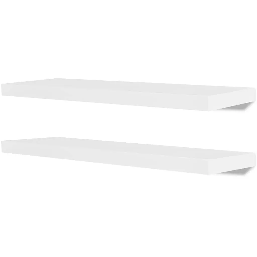 MDF Floating Wall Display Shelves Set of 2 Book DVD Storage White