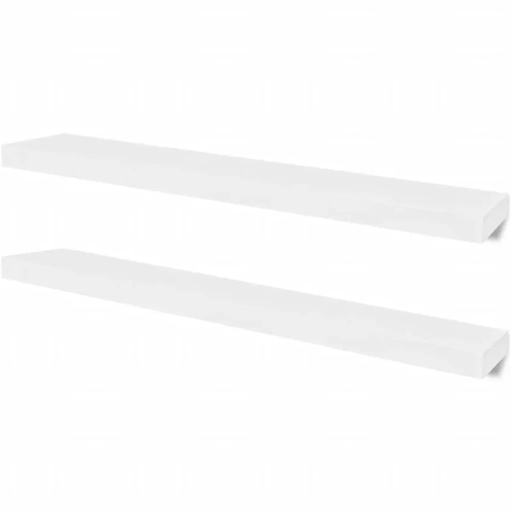 White Floating Wall Shelves Set of 2 Display Storage Book DVD Ledge Shelf