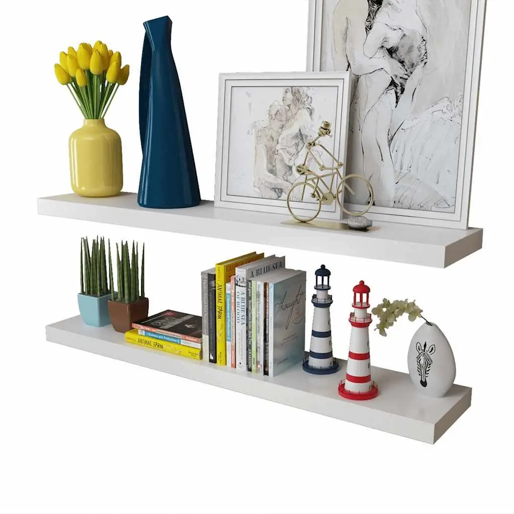 White Floating Wall Shelves Set of 2 Display Storage Book DVD Ledge Shelf