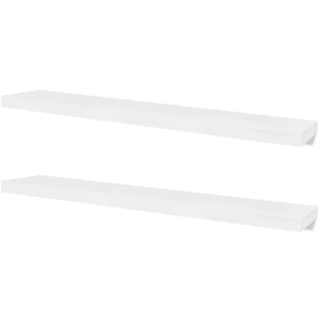 Floating Wall Shelves Display Storage 2 Piece White MDF