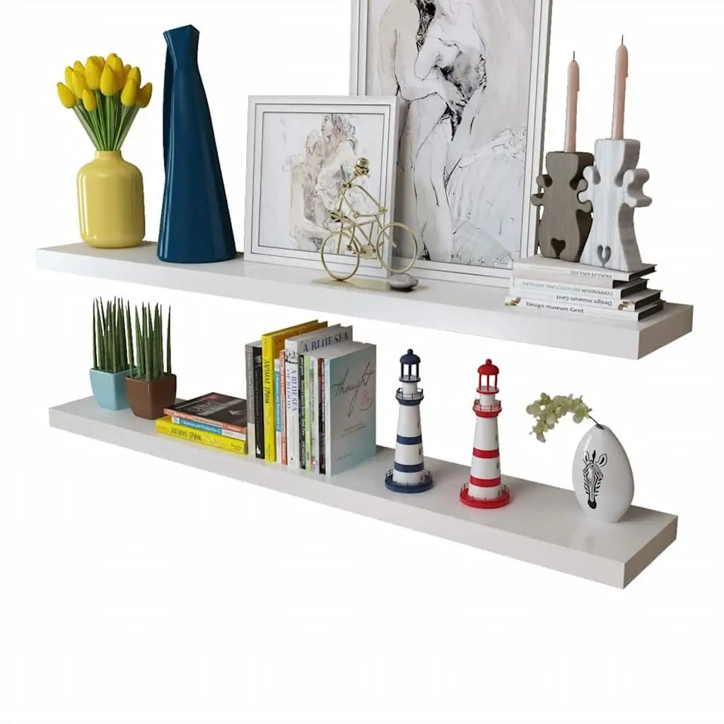 Floating Wall Shelves Display Storage 2 Piece White MDF