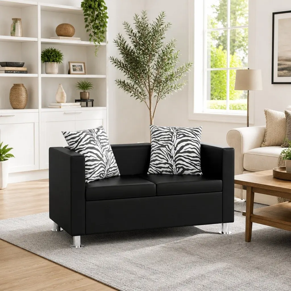 2-Seater Sofa Black Artificial Leather Compact Living Room Furniture
