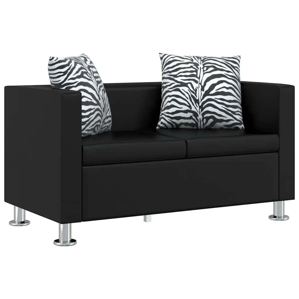 2-Seater Sofa Black Artificial Leather Compact Living Room Furniture