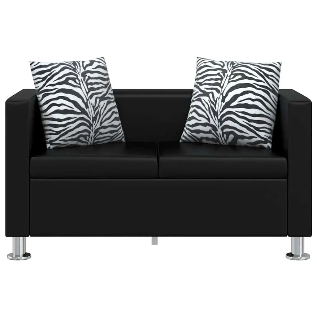 2-Seater Sofa Black Artificial Leather Compact Living Room Furniture