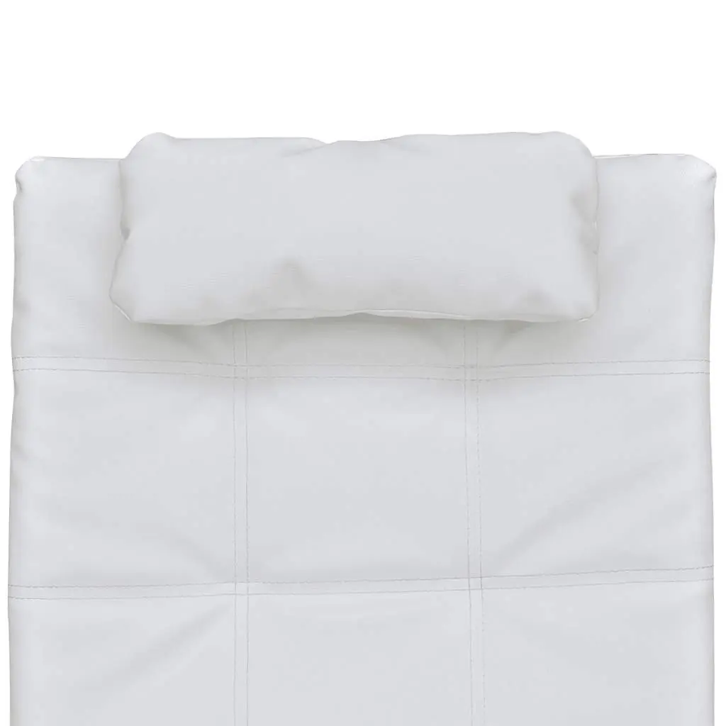 Chaise Longue White Faux Leather Lounger with Pillow Modern Living Room