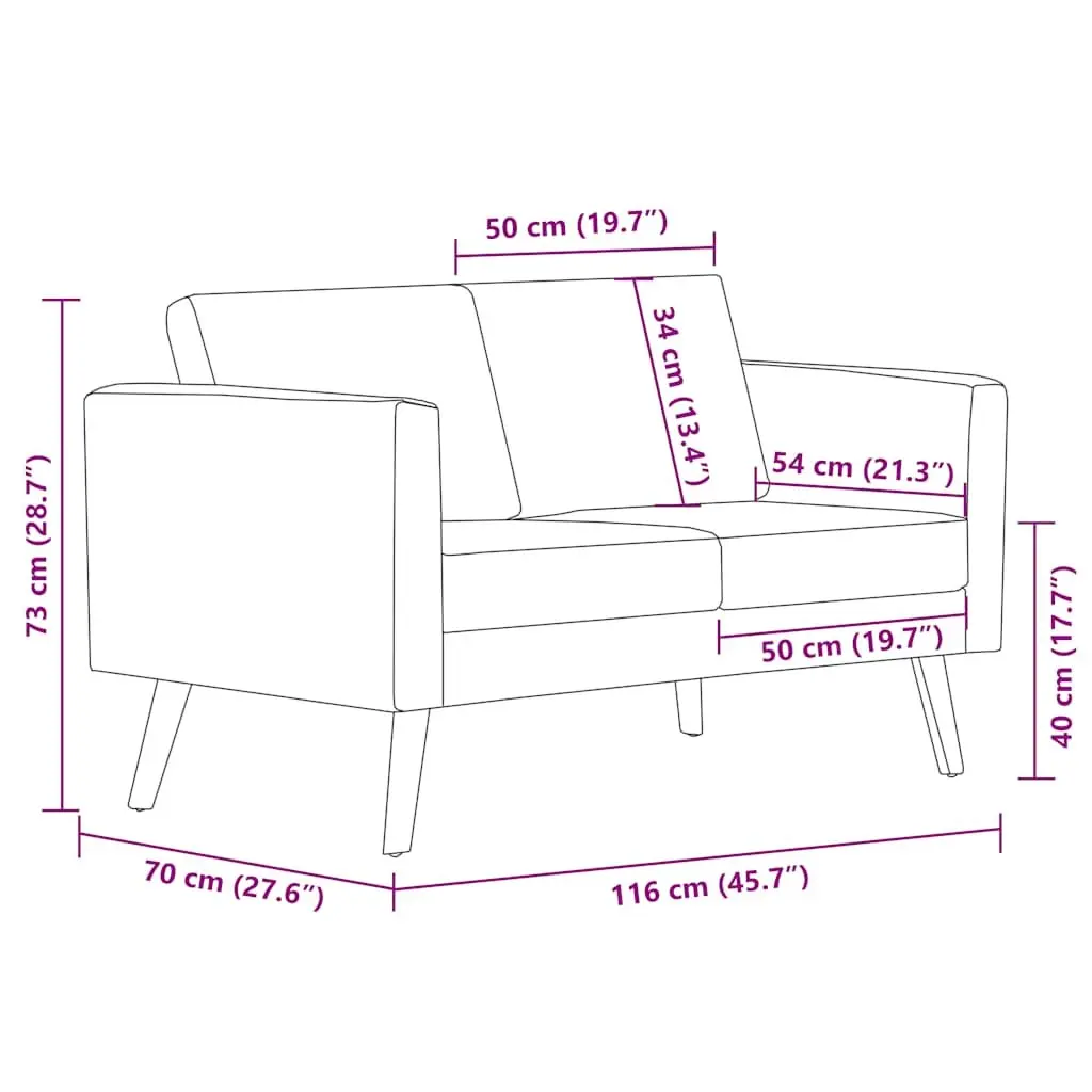 2-Seater Sofa Grey Fabric Couch Living Room Furniture