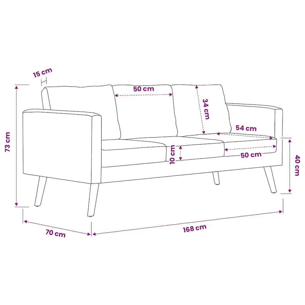3-Seater Sofa Grey Fabric Couch Padded Cushions Removable Covers Living Room