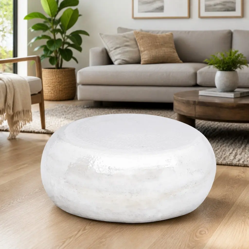 Coffee Table Hammered Surface Aluminium Silver Living Room Accent Furniture