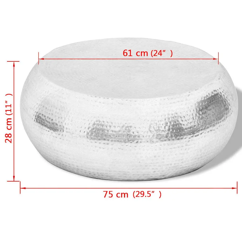 Coffee Table Hammered Surface Aluminium Silver Living Room Accent Furniture