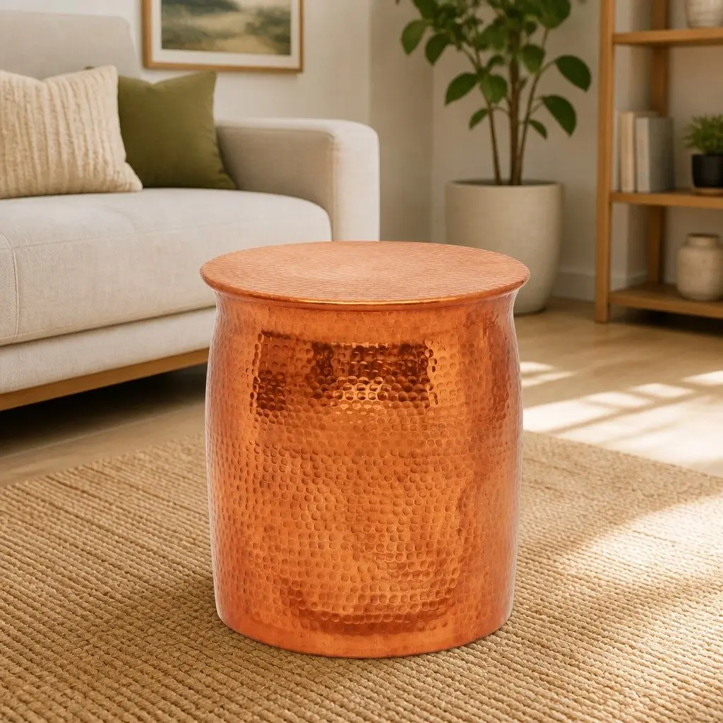 Aluminium Stool Side Table Decorative Gold Hammered Finish