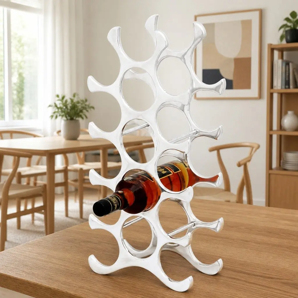 Wine Rack Silver Modern Storage Display Stand 15 Bottles