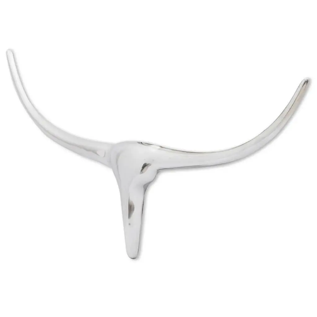 Bull Head Sculpture Wall Mounted Decorative Silver 72cm Modern Home Accent