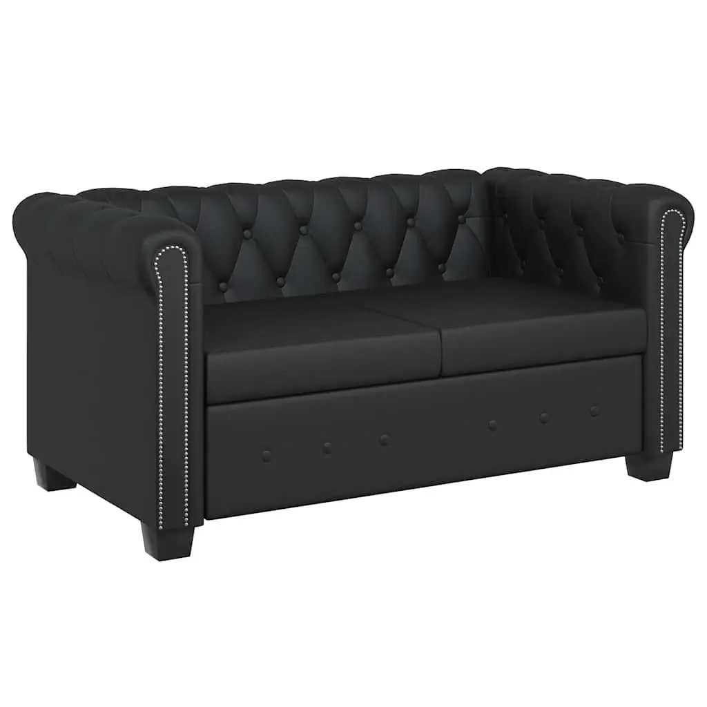 Chesterfield Sofa 2-Seater Home Office Use Black Tufted Studded Curved Arms Artificial Leather