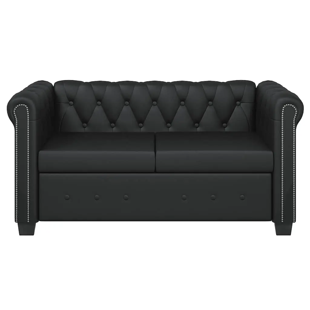 Chesterfield Sofa 2-Seater Home Office Use Black Tufted Studded Curved Arms Artificial Leather