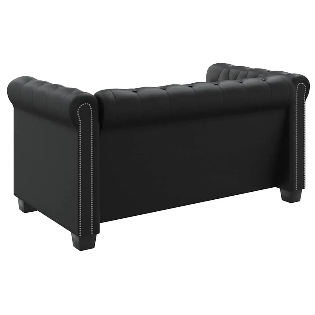 Chesterfield Sofa 2-Seater Home Office Use Black Tufted Studded Curved Arms Artificial Leather