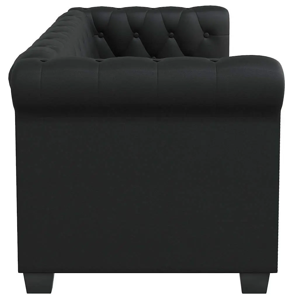 Chesterfield Sofa 2-Seater Home Office Use Black Tufted Studded Curved Arms Artificial Leather