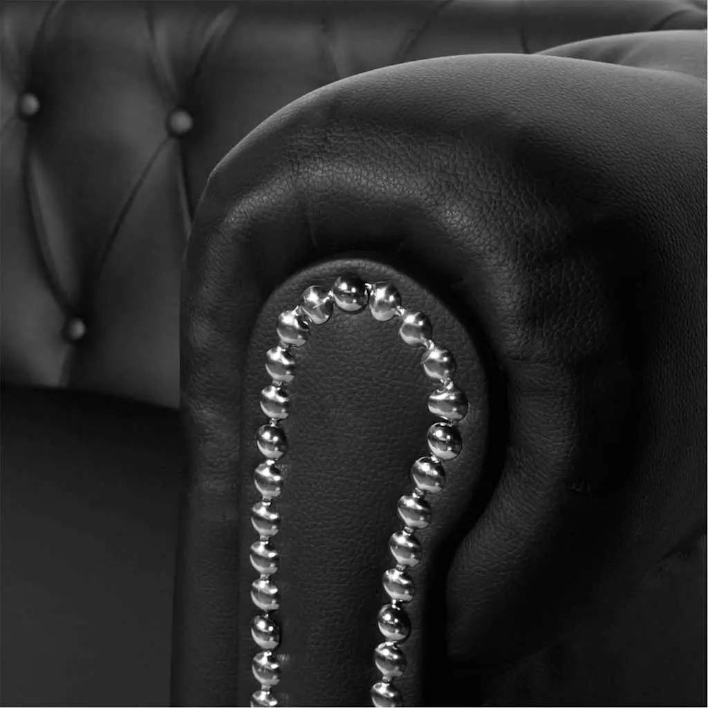 Chesterfield Sofa 2-Seater Home Office Use Black Tufted Studded Curved Arms Artificial Leather