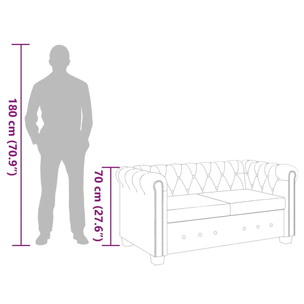 Chesterfield Sofa 2-Seater Home Office Use Black Tufted Studded Curved Arms Artificial Leather