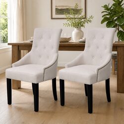Dining Chairs 2 pcs Cream Fabric Armrests Padded Seat Backrest Kitchen Room
