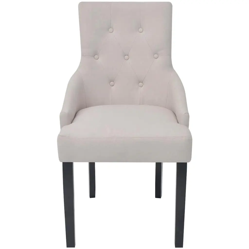 Dining Chairs 2 pcs Cream Fabric Armrests Padded Seat Backrest Kitchen Room