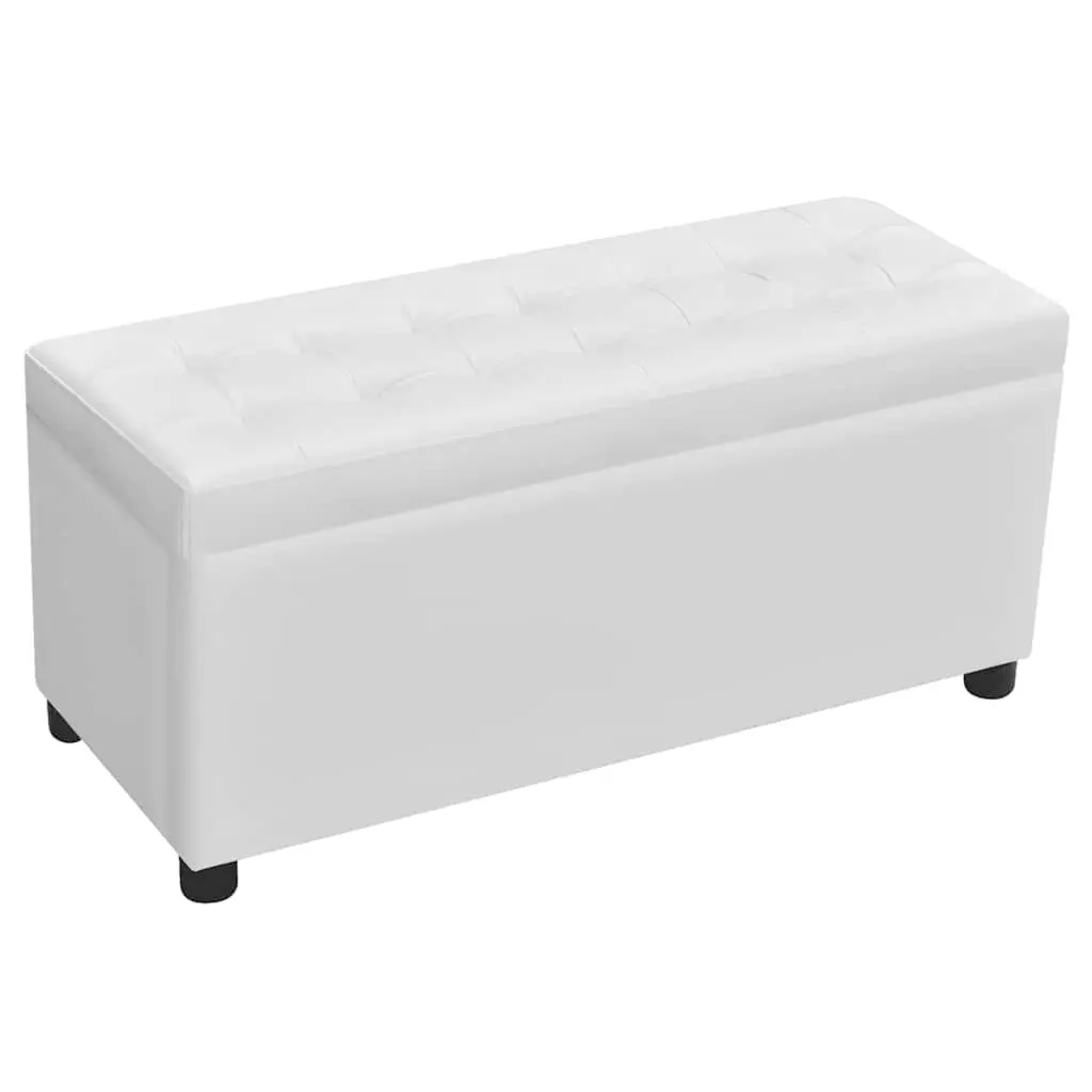 Storage Ottoman White Artificial Leather Foam Seat Hidden Compartment Coffee