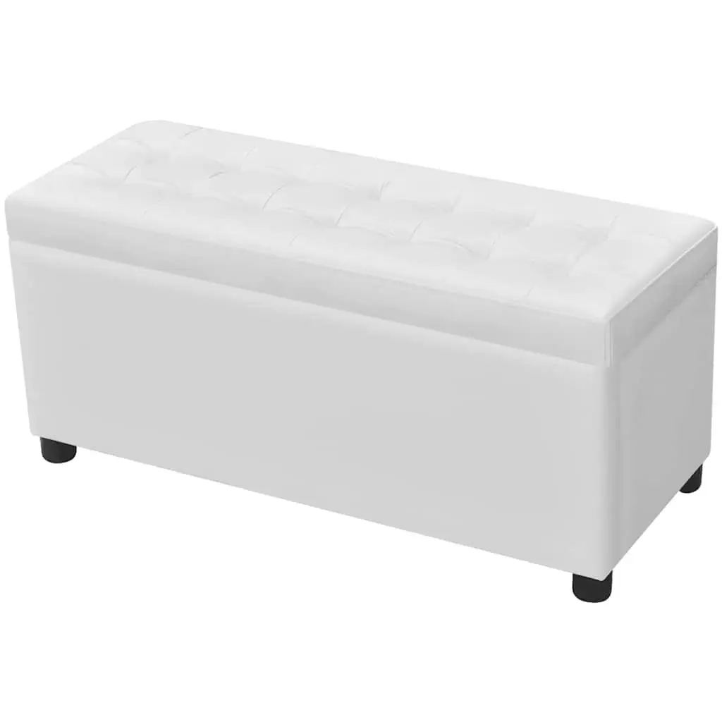 Storage Ottoman White Artificial Leather Foam Seat Hidden Compartment Coffee