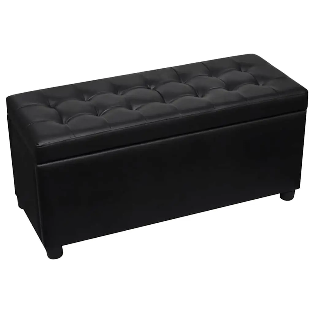 Ottoman Storage Bench Extra Seating Black Faux Leather Footstool Coffee Table