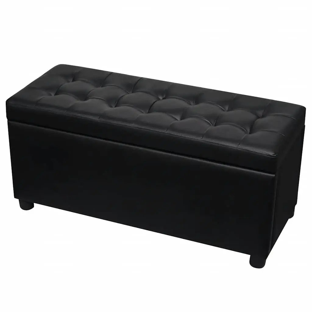Ottoman Storage Bench Extra Seating Black Faux Leather Footstool Coffee Table