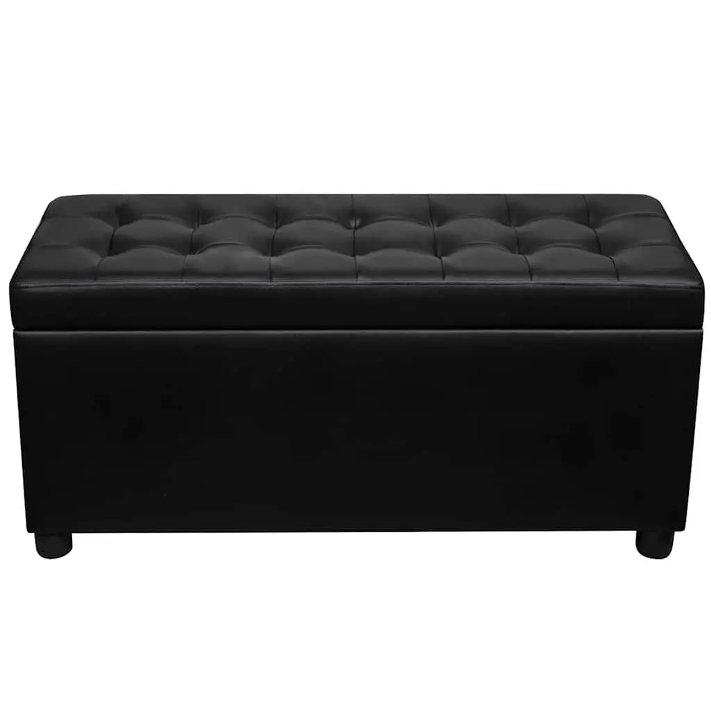 Ottoman Storage Bench Extra Seating Black Faux Leather Footstool Coffee Table
