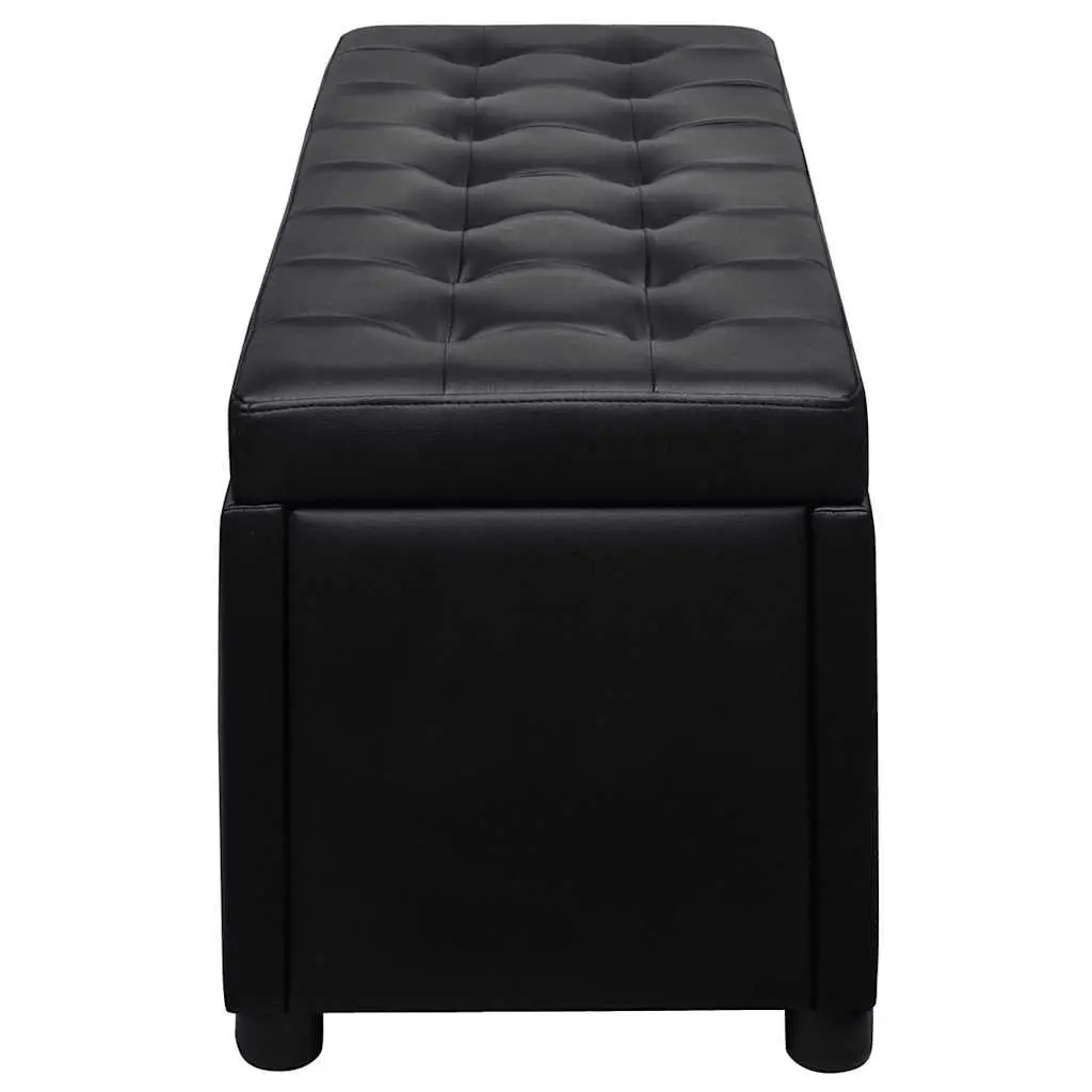 Ottoman Storage Bench Extra Seating Black Faux Leather Footstool Coffee Table